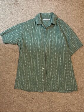 JACKSON Olive Green Short-Sleeve Patterned Button-Up Shirt